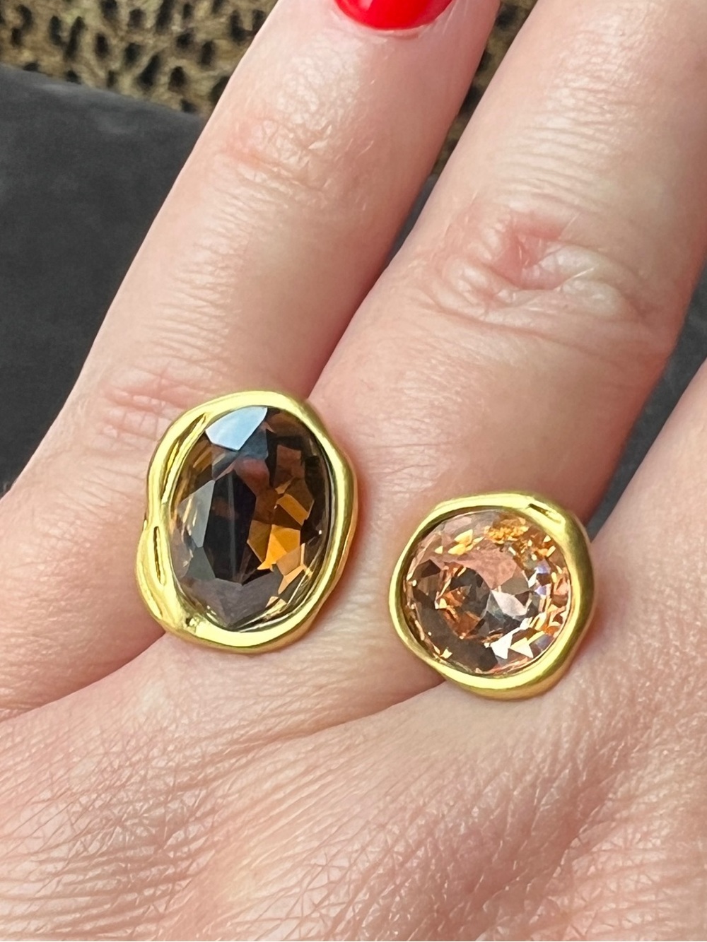 🆕 18k gold plated cocktail ring Australian crystal pink yellow champagne